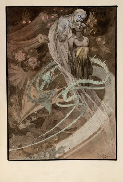 Illustratie voor de geïllustreerde editie Le Pater door Alphonse Mucha