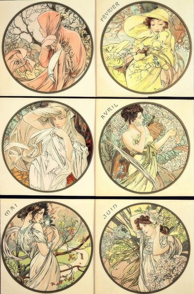 Januari / Februari / Maart / April / Mei / Juni door Alphonse Mucha