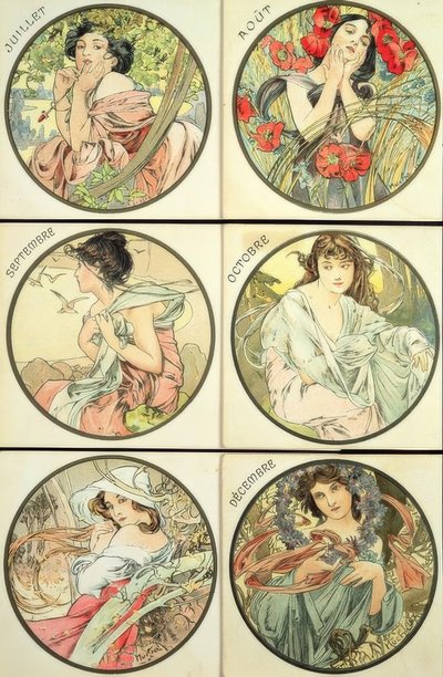 Juli / Augustus / September / Oktober / November / December door Alphonse Mucha