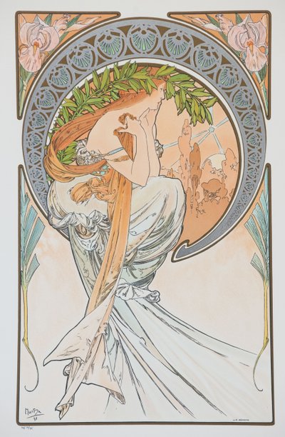 La Poesia Uit de serie De Kunsten, 1898 door Alphonse Mucha