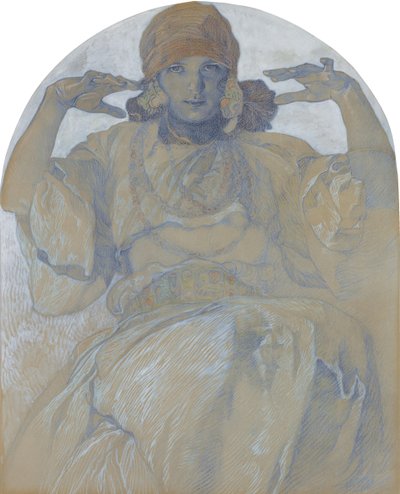 Portret van de dochter van de kunstenaar, Jaroslava, ca. 1924 door Alphonse Mucha