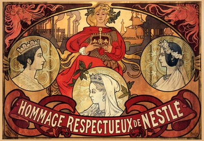 Poster voor Nestlé, eerbetoon aan het Diamanten Jubileum van Koningin Victoria, 1897 door Alphonse Mucha