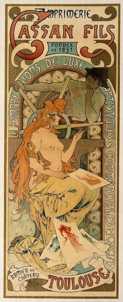 Poster voor de Toulouse drukkerij Cassan Fils, 1897 door Alphonse Mucha