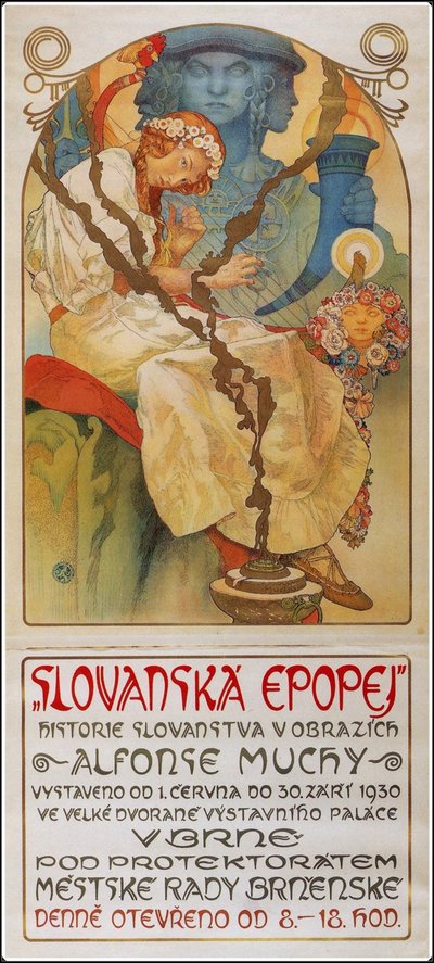 Poster voor de tentoonstelling De Slavische Epos Slovanská epopej, 1928 door Alphonse Mucha