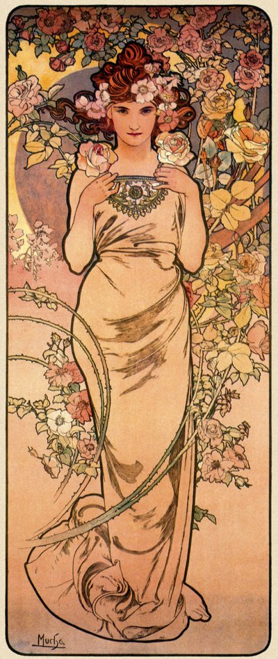 Roos, uit de serie De Vier Bloemen, 1897 door Alphonse Mucha