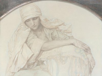 Studie van een jonge vrouw door Alphonse Mucha