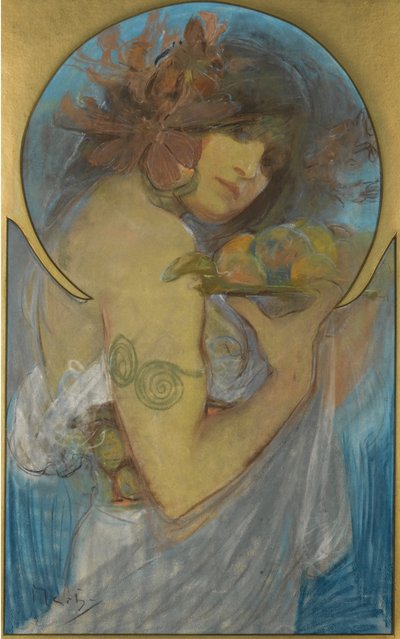 Studie voor een poster Fruit door Alphonse Mucha