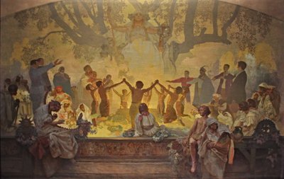 De eed van Omladina onder de Slavische lindeboom De cyclus De Slavische epiek door Alphonse Mucha