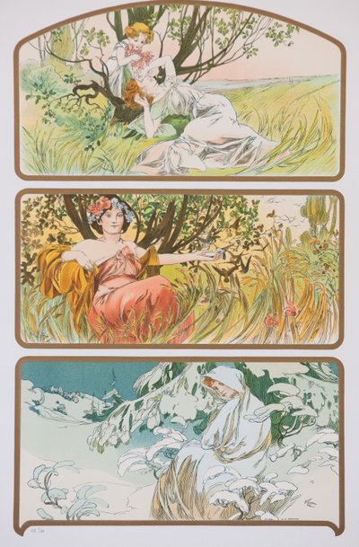 Drie seizoenen, ca. 1898 door Alphonse Mucha