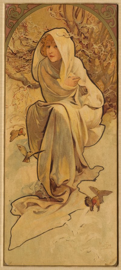 Winter uit de serie Les Saisons, c. 1900 door Alphonse Mucha