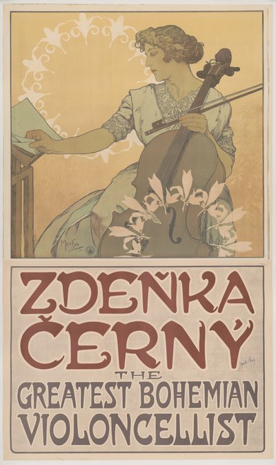 Zdeňka Černý, de Grootste Boheemse Cellist, 1913 door Alphonse Mucha