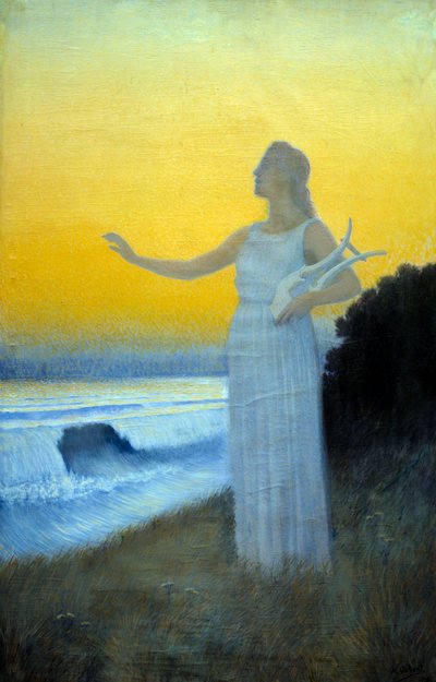 Hymne aan de zee Jonge vrouw met een lier aan zee door Alphonse Osbert