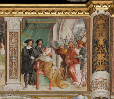 Centraal Schip, Zesde Zuidelijke Span, Christus voor Kajafas, Altobello Melone door Altobello Melone