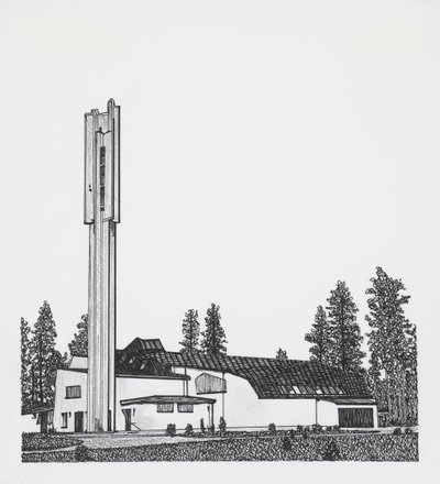 tekening van de Kerk van de Drie Kruisen door Alvar Aalto