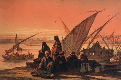 Boten op de Nijl, nabij de piramides door Amadeo Preziosi