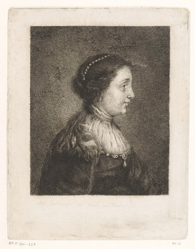 Borstbeeld van een vrouw met parels in het haar door Amalie Baader