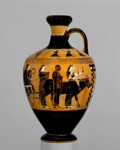 Terracotta lekythos, ca. 550-530 v.Chr. door Amasis Painter