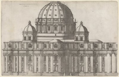 Lengtedoorsnede van Sint-Pieter, Rome door Ambrogio Brambilla, after Michelangelo