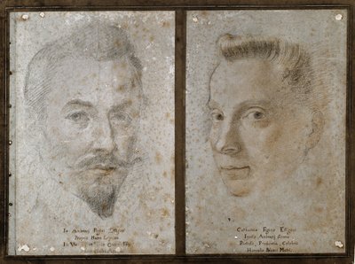 Zelfportret en portret van de zus van de schilder door Ambrogio Giovanni Figino
