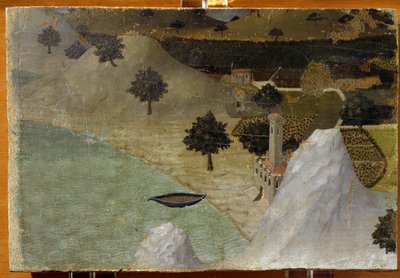 Een kasteel aan een meer door Ambrogio Lorenzetti