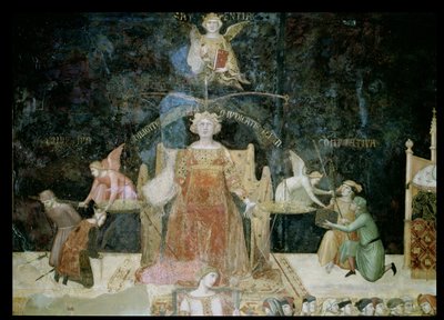 Allegorie van Goed Bestuur, detail van Gerechtigheid geïnspireerd door Wijsheid, 1338-40 door Ambrogio Lorenzetti
