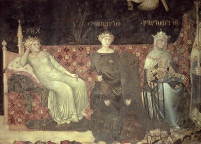 Allegorie van Goed Bestuur, detail van Vrede, Standvastigheid en Voorzichtigheid, 1338-40 door Ambrogio Lorenzetti