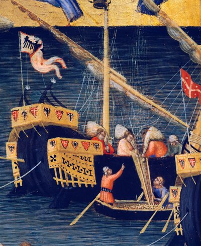 Boten (detail van het tarwewonder, wonderen van St. Nicolaas van Bari) door Ambrogio Lorenzetti