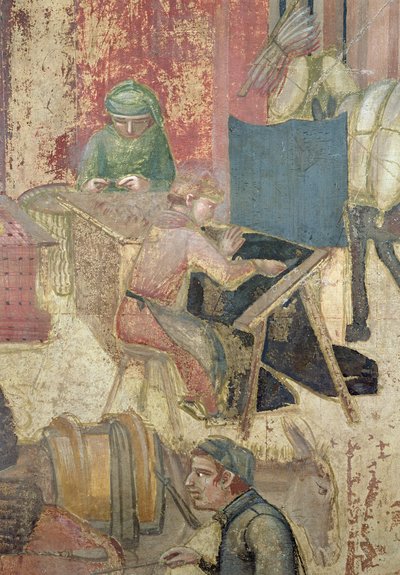 Effecten van Goed Bestuur in de Stad, detail van wevers, 1338-40 door Ambrogio Lorenzetti
