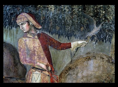 Effecten van Goed Bestuur op het Platteland, detail van een valkenier, 1388-40 door Ambrogio Lorenzetti