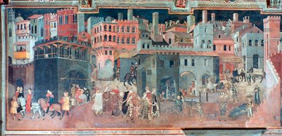 Effecten van goed bestuur op het stadsleven, detail, ca. 1330 door Ambrogio Lorenzetti