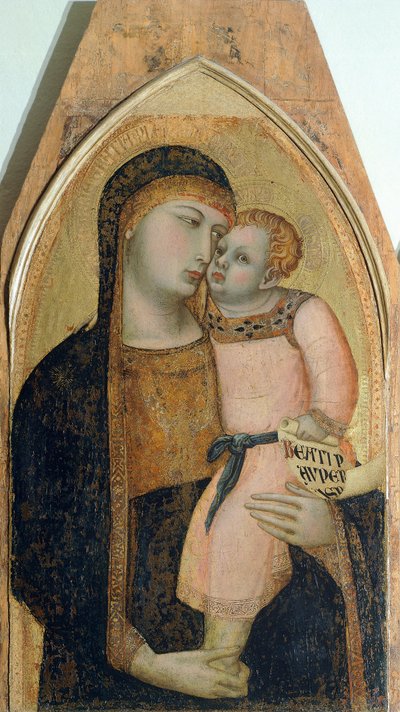 Madonna en Kind, detail van drieluik met Madonna en Kind met Maria Magdalena en Sint Dorothea door Ambrogio Lorenzetti (1290-ca 1348) door Ambrogio Lorenzetti