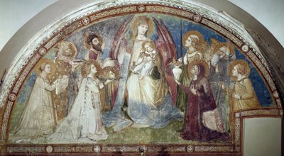 Maesta - De Maagd en Kind, omringd door heiligen en Aartsengel Michaël door Ambrogio Lorenzetti