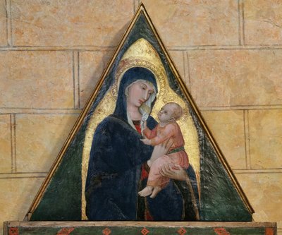 Sint Michaël de Aartsengel die de draak doodt tussen de heiligen Benedictus en Bartholomeus door Ambrogio Lorenzetti