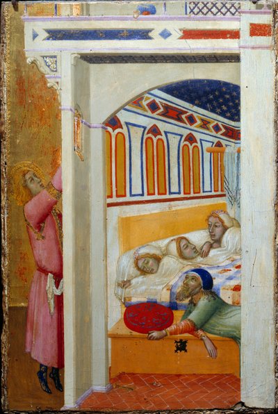 De liefdadigheid van St. Nicolaas van Bari (of St. Nicolaas van Myra, 270-345) door Ambrogio Lorenzetti