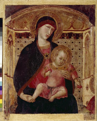 De Maagd en het Kind - Centraal deel van het drieluik van de Maagd met St. Peter en St. Paul door Ambrogio Lorenzetti