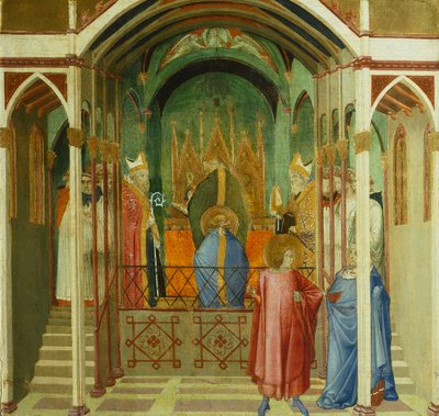De wijding van St. Nicolaas als Bisschop van Mira (detail) door Ambrogio Lorenzetti