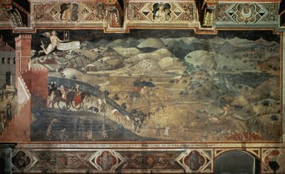 Het platteland (detail) door Ambrogio Lorenzetti