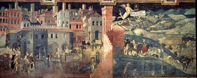 De effecten van goed en slecht bestuur op de stad en het platteland (detail) door Ambrogio Lorenzetti