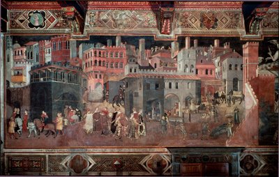 De effecten van goed en slecht bestuur op de stad en het platteland (detail) door Ambrogio Lorenzetti