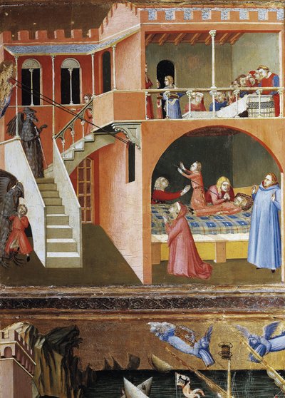 De opstanding van het dode kind. Scènes uit het leven van Sint Nicolaas door Ambrogio Lorenzetti
