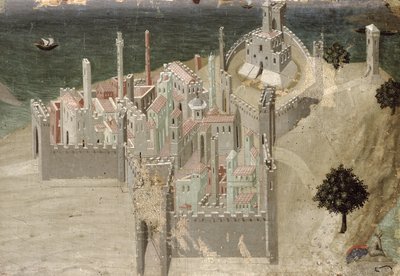 Uitzicht op een kuststad door Ambrogio Lorenzetti