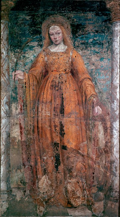Heilige Catharina van Siena. Fresco door Ambrogio da Fossano genaamd Bergognone (1460-1523). Dim. 170x77 cm. Milaan, Pinacoteca di Brera door Ambrogio da Fossano (c.1460 1523) (attr.to)