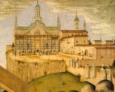 Bouw van de Certosa di Pavia, door Ambrogio da Fossano bekend als Bergognone (1453-1523 ca.), Italië 15e eeuw, detail door Ambrogio da Fossano (c.1460 1523)
