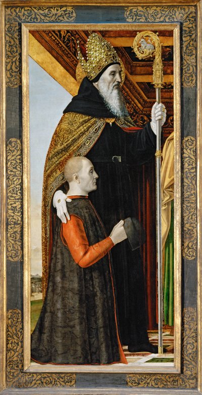 Sint Augustinus en een knielende donor ... door Ambrogio da Fossano (c.1460-1523)
