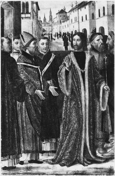 St. Ambrosius weigert de Romeinse keizer Theodosius I de Grote toegang tot de kerk in Milaan door Ambrogio da Fossano (c.1460 1523)