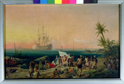Jean de Bethencourt (ca. 1360-1425), Normandische navigator, ontdekt het eiland Lanzarote in 1402, 1848 door Ambroise Louis Garneray