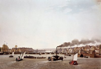 Uitzicht op rivierverkeer op de Seine naar Rouen door Ambroise Louis Garneray