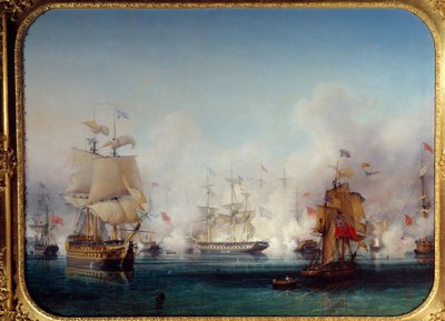 Onafhankelijkheidsoorlog van Griekenland: Uitzicht op de Zeeslag van Navarin op 20/10/1827 door Ambroise Louis Garneray