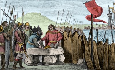 Karel III de Dikke (839-88) betaalt de Viking-invallers af in 886 - Karel III 3 le Gros (839-888) Keizer van het Westen (881-887) en Regent van Frankrijk (884-887) kampte onder de muren van Parijs zonder te durven vechten tegen de Noormannen, en verkoos hu door Ambroise Tardieu