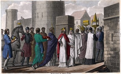 Chilperic, na de moord op Sigebert, betrad Parijs na een processie om niet de indruk te wekken dat hij de eed had geschonden die hij had afgelegd om daar alleen met toestemming van zijn broers te komen. Brunehaut (of Brunehilde), die daar met zijn zoon Chi door Ambroise Tardieu